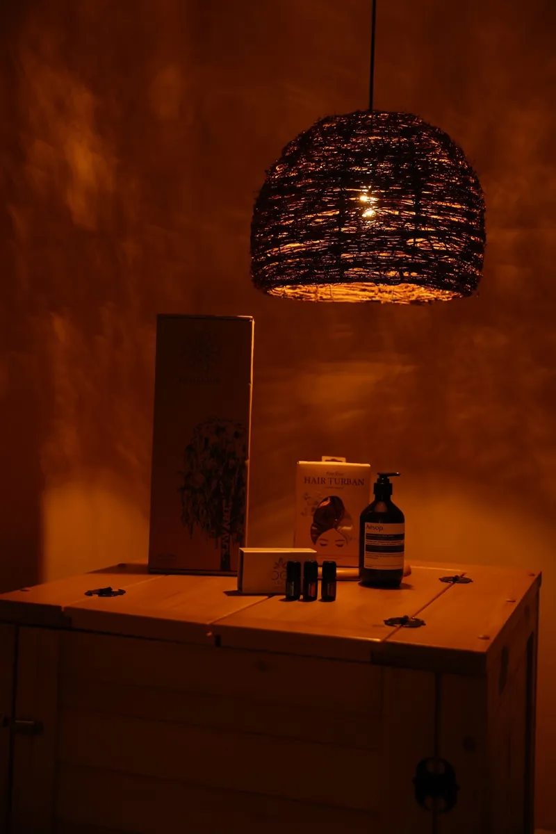Studio products and warm interior details